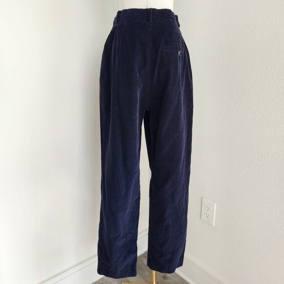 Vintage 80s Navy Blue Corduroy High Rise Pleated Trousers Straight Leg Pants M - Picture 6 of 9